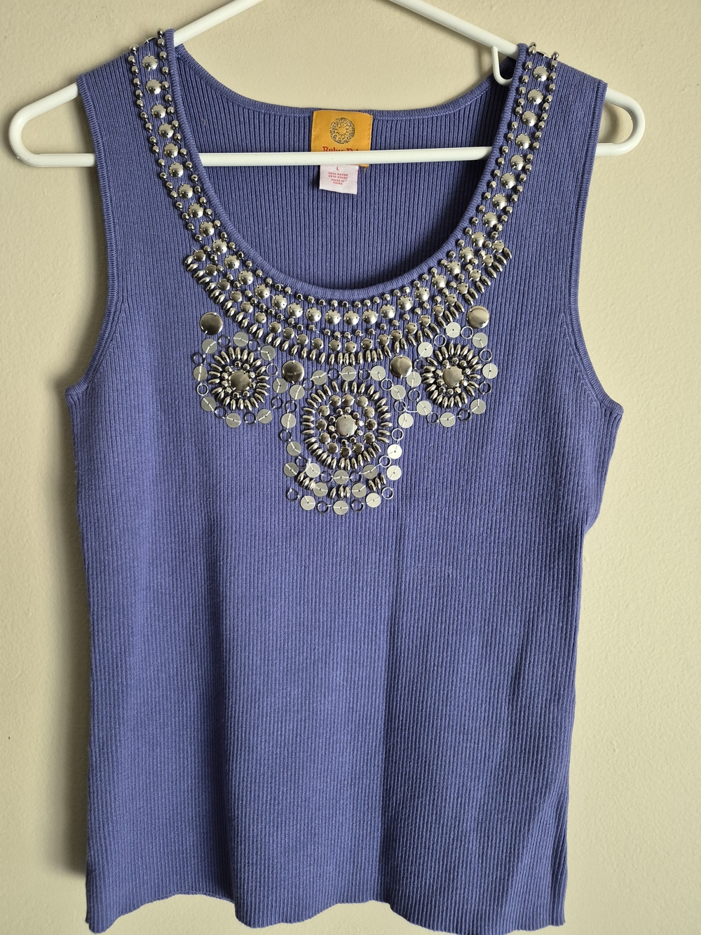Ruby Rd. Purple Embellished Ribbed Tank Top